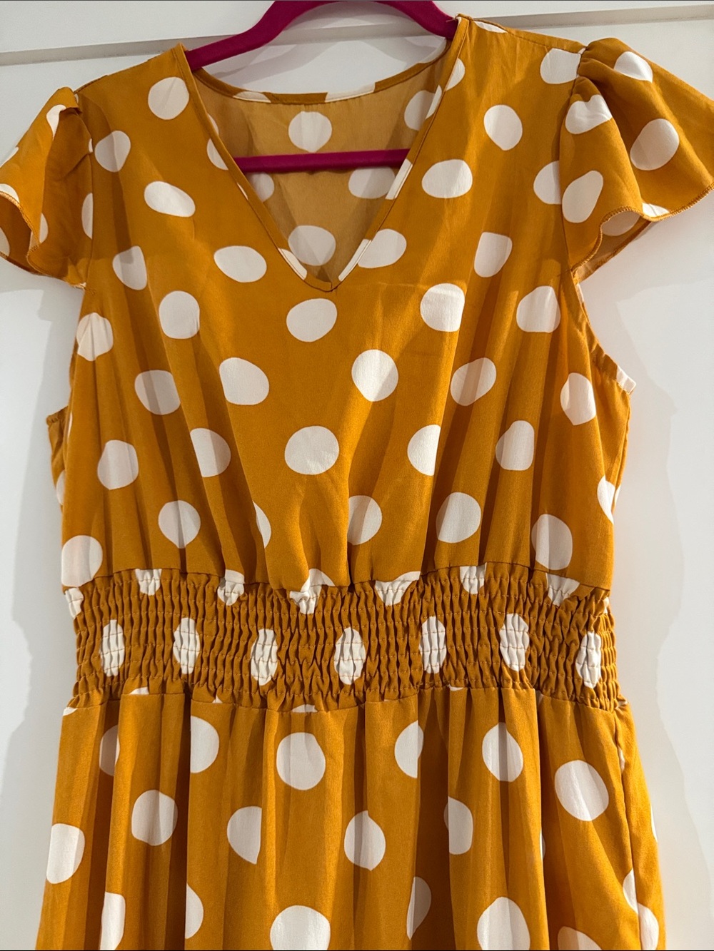 Women’s Polka Dot Maxi Dress - Mustard Yellow size medium - Picture 3 of 5